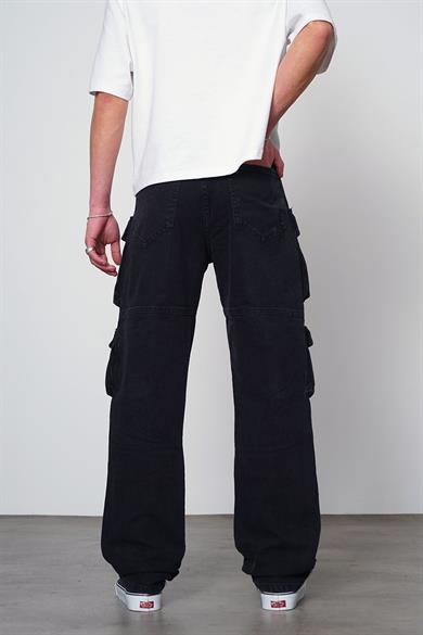 Siyah Siyah Tasarım Çift Kargo Cepli R2 GD Baggy Pantolon