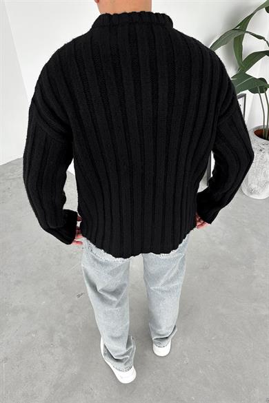 Siyah Soft Premium Örme Relaxed Triko Kazak