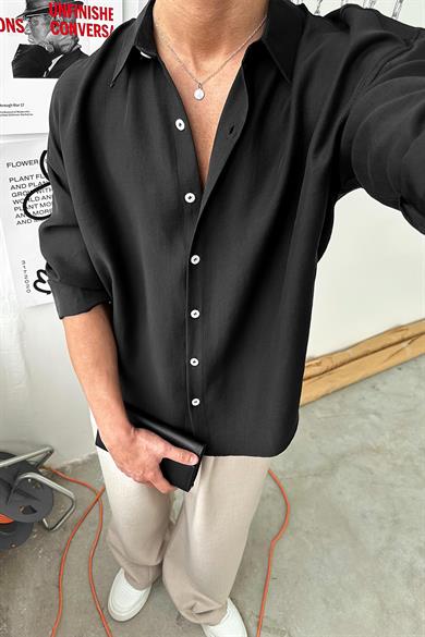 Siyah Soft Premium Oversize Gömlek