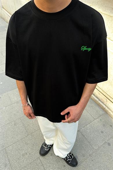 Siyah Sporty OUTPLENTY PREMİUM Oversize Tişört