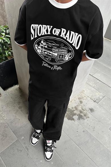 Siyah Story Radio PM Oversize Tişört