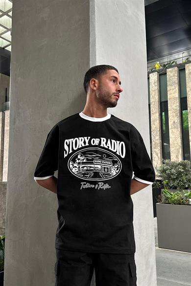 Siyah Story Radio PM Oversize Tişört