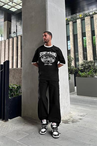 Siyah Story Radio PM Oversize Tişört