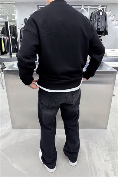 Siyah Street Nakışlı Oversize Sweatshirt