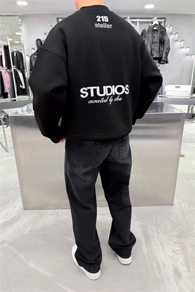 Siyah Studios Baskılı Boxy Fit Sweatshirt