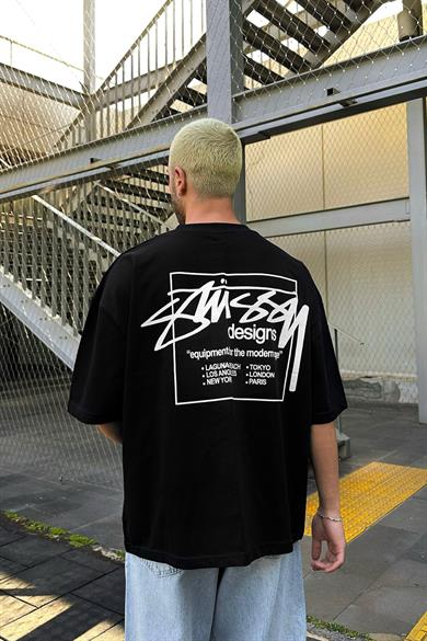 Siyah Stüss Designs OUTPLENTY PREMİUM Oversize Tişört