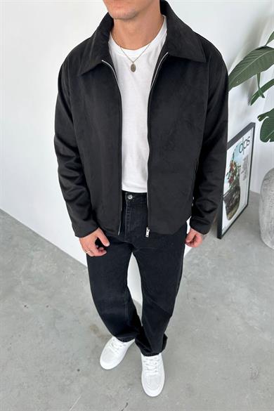 Siyah Süet Kumaş Basic Relaxed Ceket