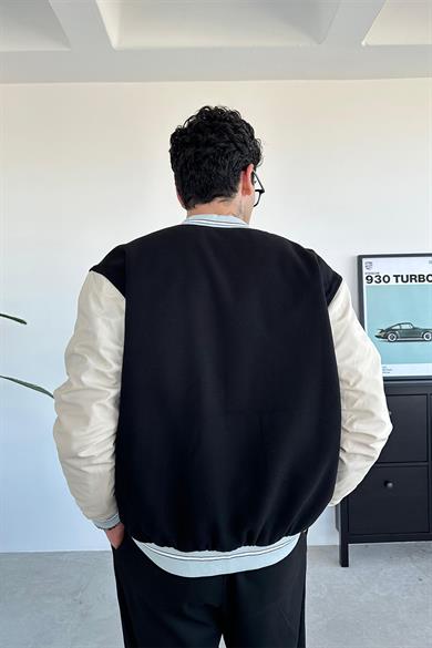 Siyah Surfs Up Nakış Detay Kolej Ceket