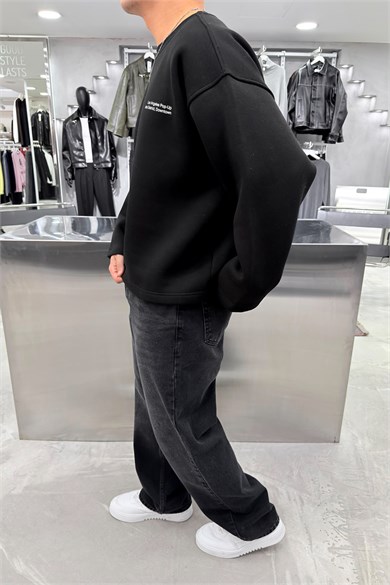 Siyah Sweats Baskılı Boxy Fit Sweatshirt