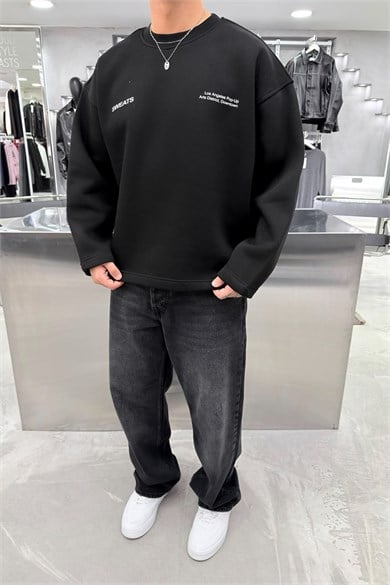 Siyah Sweats Baskılı Boxy Fit Sweatshirt