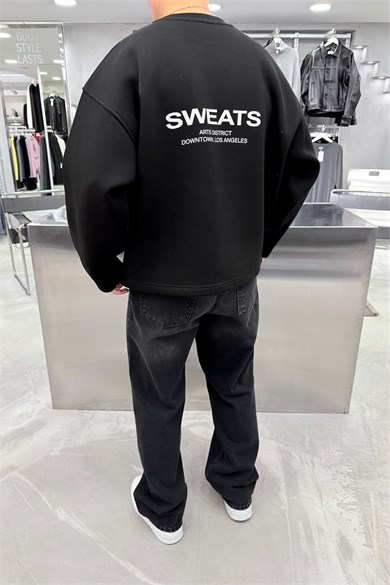 Siyah Sweats Baskılı Boxy Fit Sweatshirt