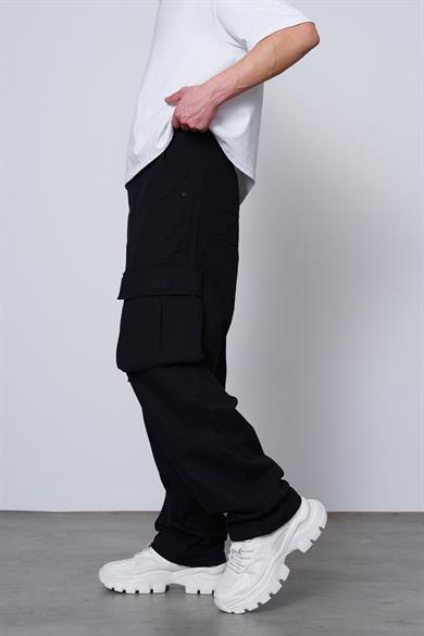 Siyah Tasarım Cep Detay D7 DL Kargo Baggy Pantolon