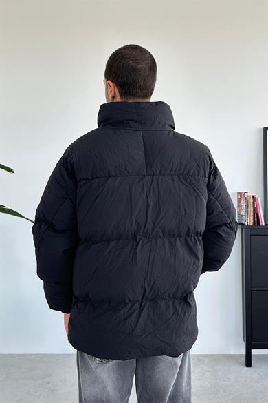 Siyah Tasarım Cepli Şişme Mont