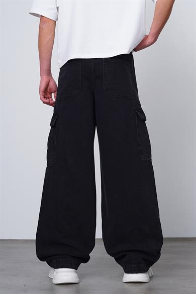 Siyah Tasarım Kargo Beli Lastikli Paçası Ayarlanabilir Z3 GD Baggy Pantolon