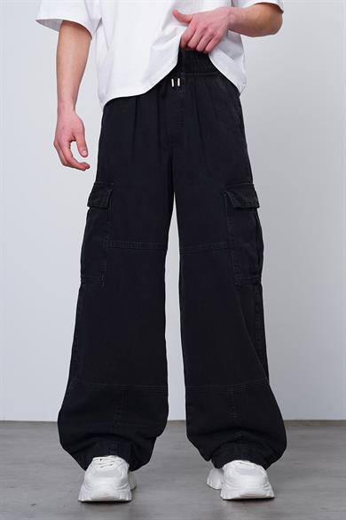 Siyah Tasarım Kargo Beli Lastikli Paçası Ayarlanabilir Z3 GD Baggy Pantolon