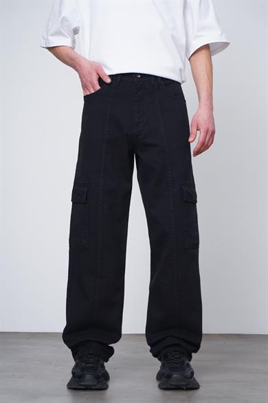 Siyah Tasarım Kargo Cepli 01A DL Baggy Pantolon