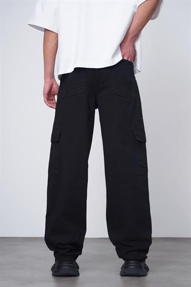 Siyah Tasarım Kargo Cepli 01A DL Baggy Pantolon