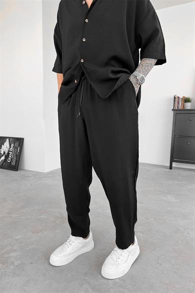 Siyah Tensel Basic Boyfriend Pantolon