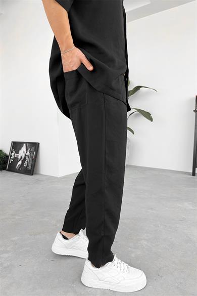 Siyah Tensel Basic Boyfriend Pantolon
