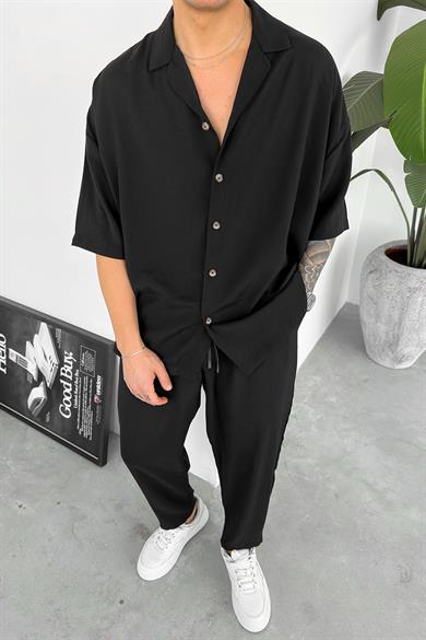 Siyah Tensel Basic Oversize Gömlek