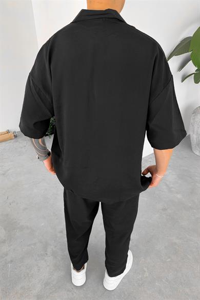 Siyah Tensel Basic Oversize Gömlek