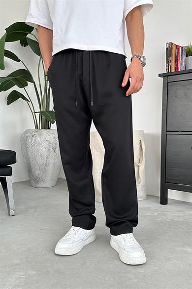 Siyah Tensel Kumaş Basic Baggy Pantolon