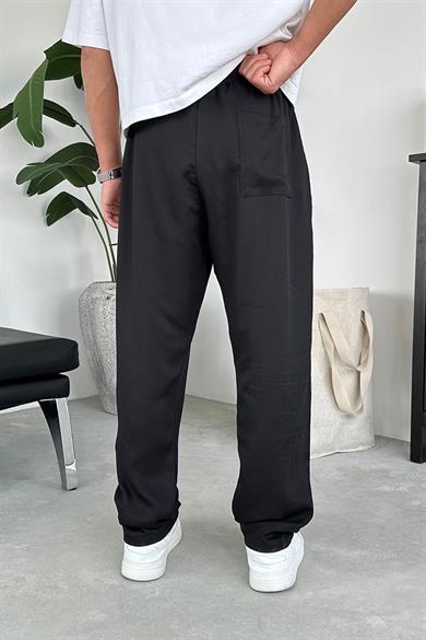Siyah Tensel Kumaş Basic Baggy Pantolon