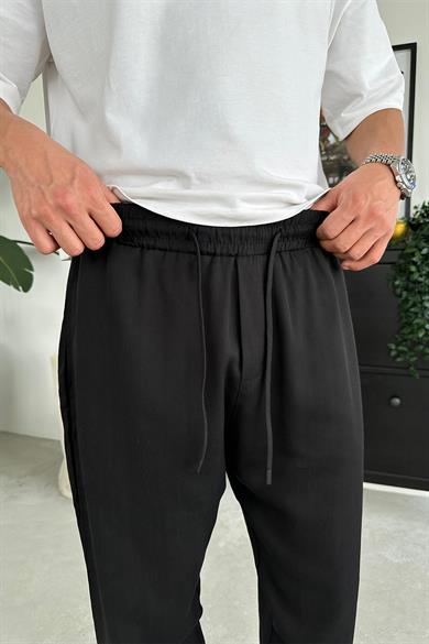 Siyah Tensel Kumaş Basic Baggy Pantolon