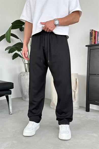 Siyah Tensel Kumaş Basic Baggy Pantolon