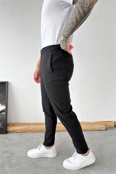 Siyah Tensel Kumaş Regular Fit Pantolon