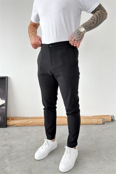 Siyah Tensel Kumaş Regular Fit Pantolon