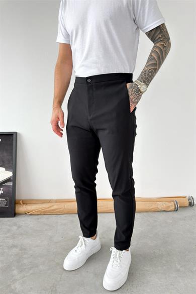 Siyah Tensel Kumaş Regular Fit Pantolon
