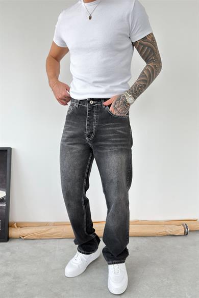 Siyah Ters Dikiş Detay Baggy Pantolon
