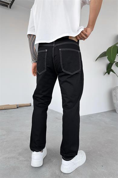Siyah Ters Dikiş Detay Regular Pantolon