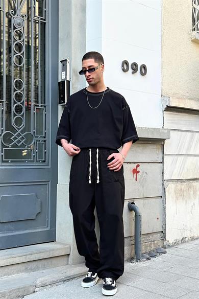 Siyah Ters Dikiş Z9 BS Boxy Fit Oversize Tişört
