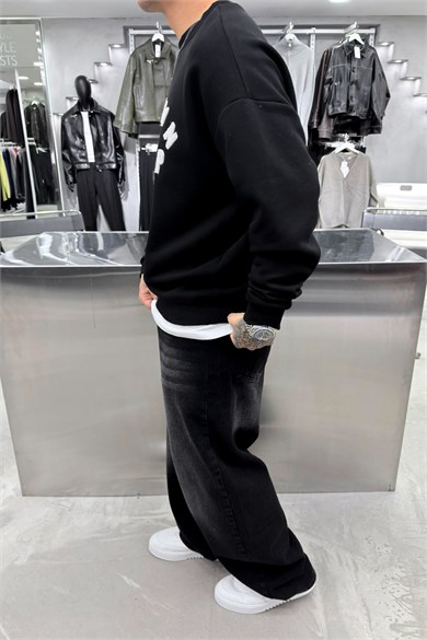 Siyah Unkown Nakışlı Oversize Sweatshirt