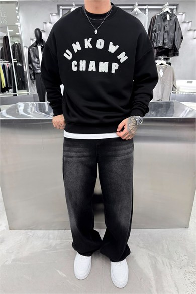 Siyah Unkown Nakışlı Oversize Sweatshirt