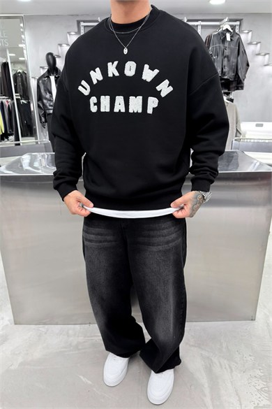 Siyah Unkown Nakışlı Oversize Sweatshirt