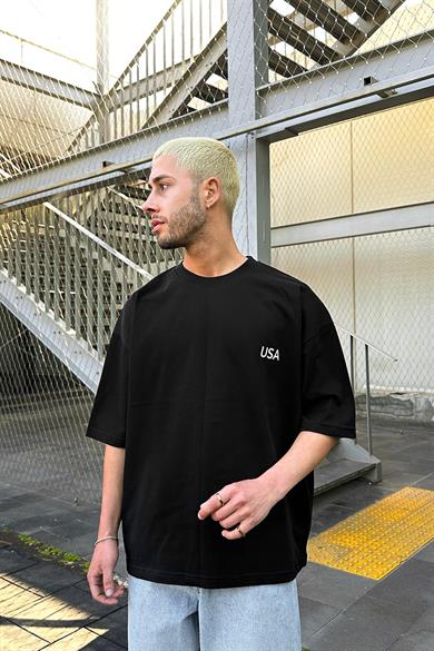 Siyah USA OUTPLENTY PREMİUM Oversize Tişört