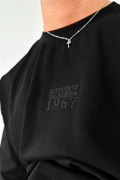 Siyah Vacation 1967 Nakış Detay OUTPLENTY PREMİUM Oversize Tişört