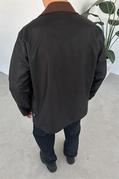 Siyah Waxed Çıt Çıt Cep Detay Oversize Ceket