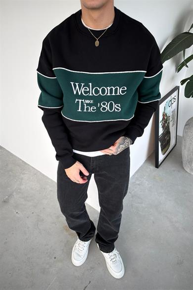 Siyah Welcome Nakışlı Oversize Sweat