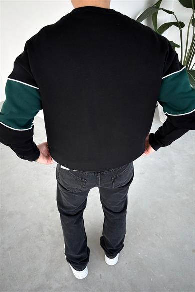 Siyah Welcome Nakışlı Oversize Sweat