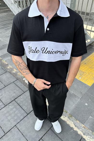 Siyah Yale University PM Oversize Polo Yaka Tişört