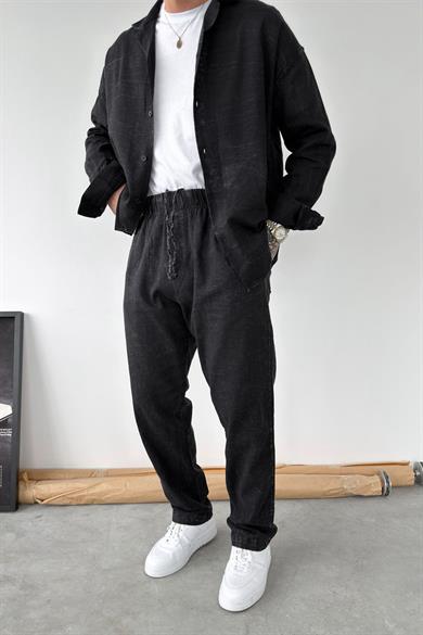 Siyah Yıkamalı Baggy Pantolon