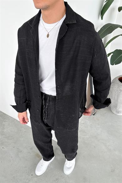 Siyah Yıkamalı Premium Relaxed Gömlek