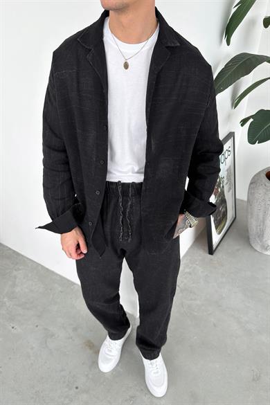 Siyah Yıkamalı Premium Relaxed Gömlek