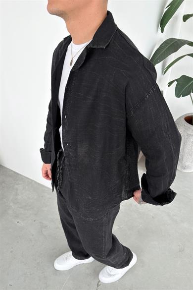 Siyah Yıkamalı Premium Relaxed Gömlek