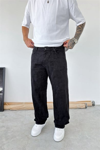 Siyah Yırtık Detaylı Premium Baggy Pantolon