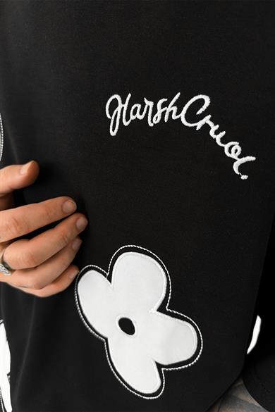 Siyah Yonca Nakış Oversize Tişört